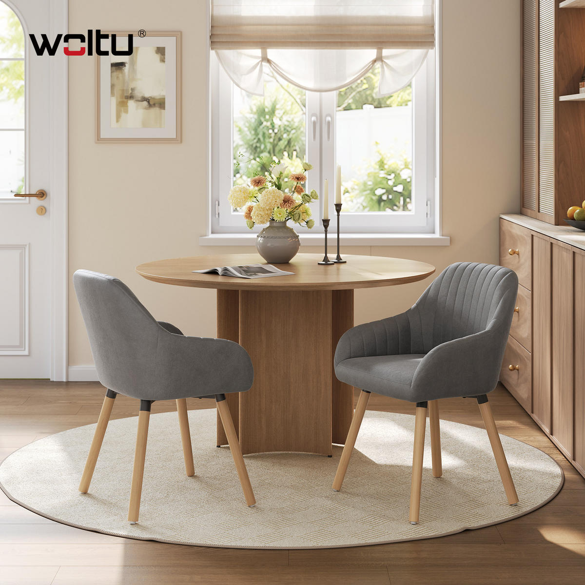 ESSZIMMERSTUHL 2er-Set, Samt, Massivholz, Dunkelgrau - Dunkelgrau/Naturfarben, Holz/Textil (42/81/50cm) - Woltu