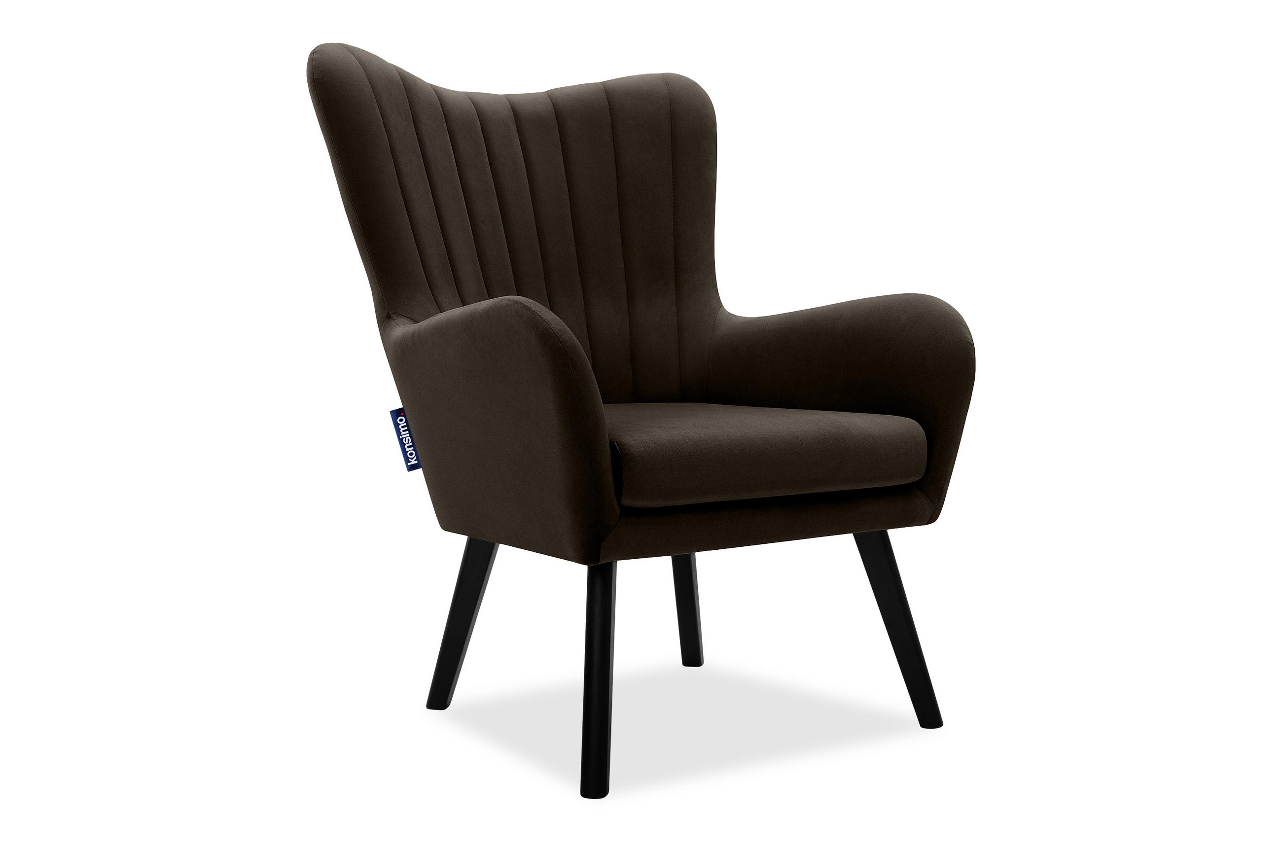 OHRENSESSEL GADI Velourstoff, Braun - Schwarz/Braun, Holz/Textil (76/100/78cm) - KONSIMO®