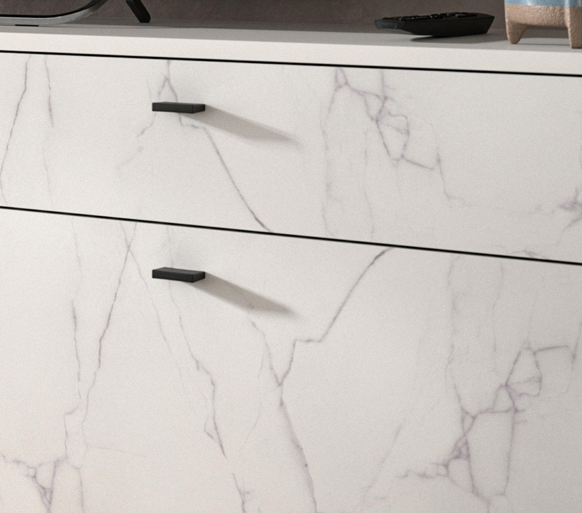 TV-LOWBOARD weiß Marmor 180 cm, TV-Unterteil in Komforthöhe - Schwarz/Weiß, Holzwerkstoff/Kunststoff (180/62/40cm) - Inn.Furn