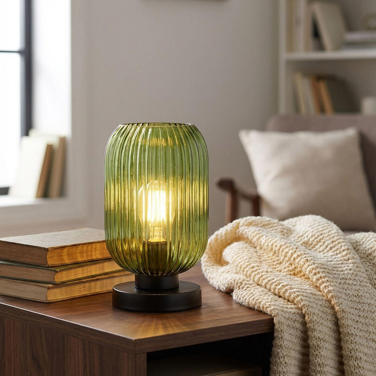 TISCHLEUCHTE NORMY Metall Schwarz Grün - Grün, Glas (14/14/24cm) - Globo Lighting