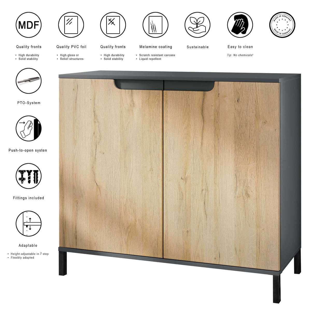 KOMMODE Sylt Eiche Wotan - Eiche Wotan, Holzwerkstoff (92.5/83.5/35cm) - Vladon