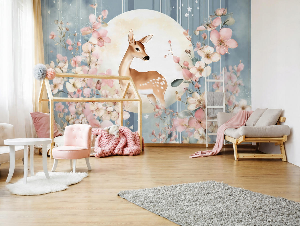 FOTOTAPETE Kinderzimmer Mädchen Tiere Blumen 250x175 - Multicolor, Papier (250/175cm) - Wallarena