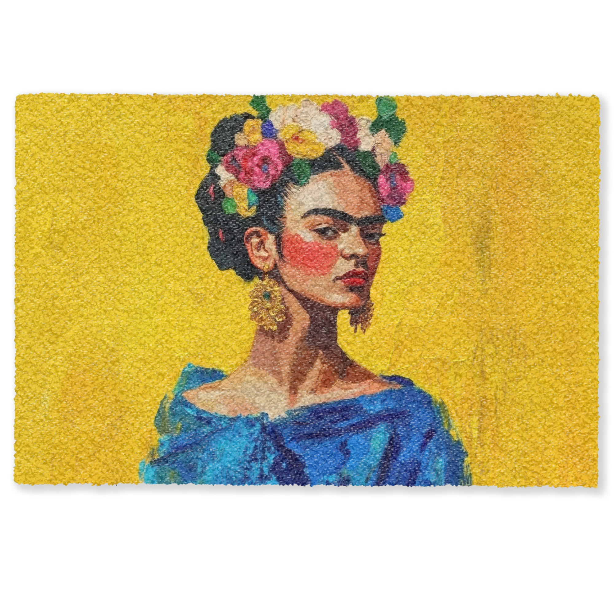 MuchoWow ROHOŽKA Frida Kahlo - Žena - Žlutá - Modrá - Květiny 90x60 cm