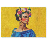 FUSSMATTE Frida Kahlo - Frau - Gelb - Blau - Blumen Schmutzfangmatte 90x60 cm - Gelb, Kunststoff (90/0.4cm) - MuchoWow