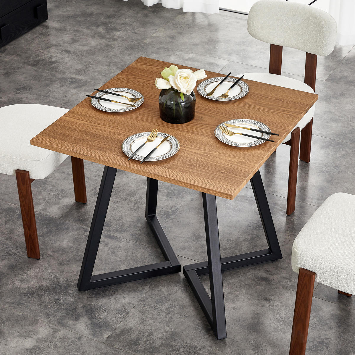 ESSTISCH 80/80/75 cm schwarz braun aus Holz Metall für bis zu 4 Personen - Schwarz, Holzwerkstoff (80/80/75cm) - OKWISH