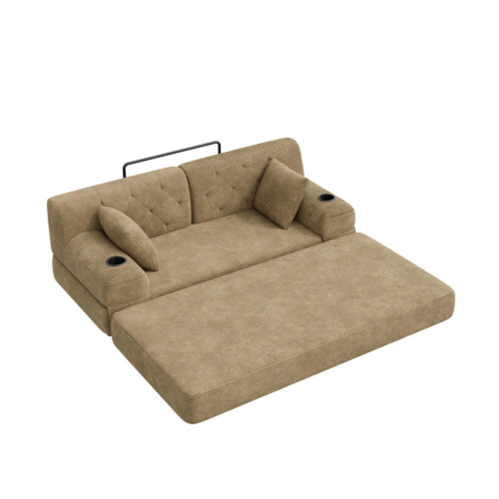SCHLAFSOFA mit Metallrahmen hellbraun 168×80×81 cm aus Cordstoff - Hellbraun, Textil (80/81/168cm) - Luhomfu