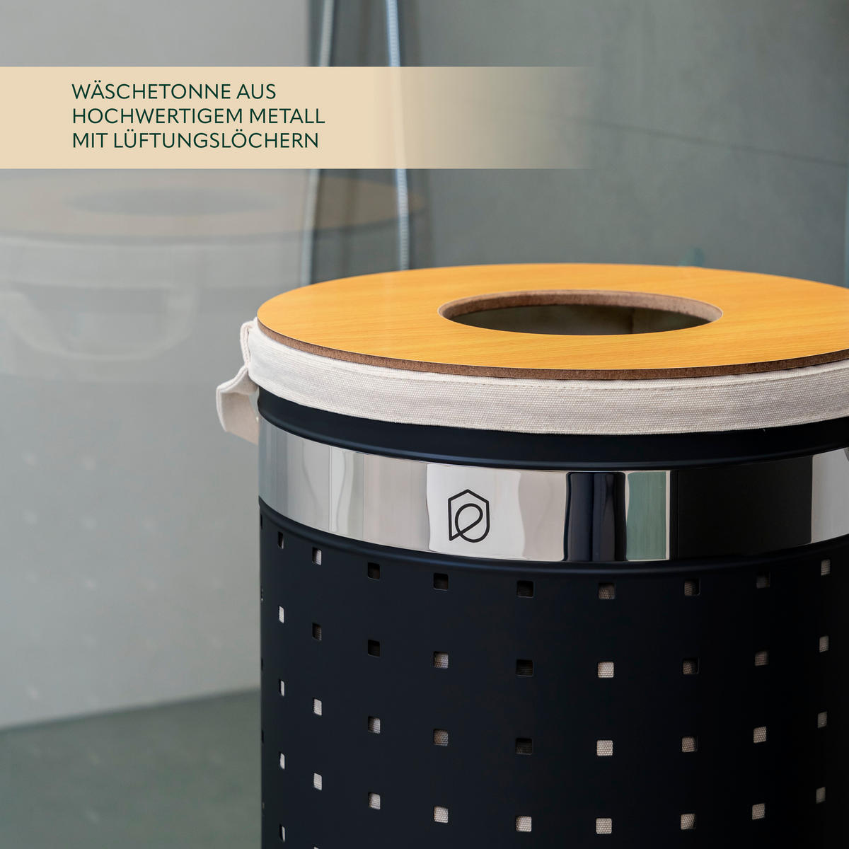 WÄSCHETONNE 50 Liter, schwarz - Schwarz, Metall (35.5/57.5/35.5cm) - eluno