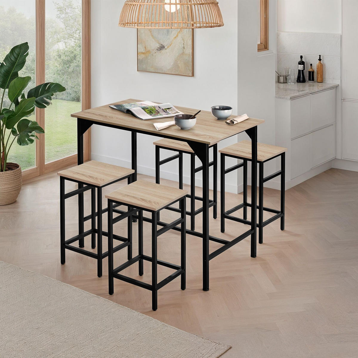 BARTISCH-SET Edinburgh,mit höhenverstellbaren Kunststofffüßen,Industrial Holz hell, Eiche Sonoma - Naturfarben, Holz (124/88.5/100cm) - tectake