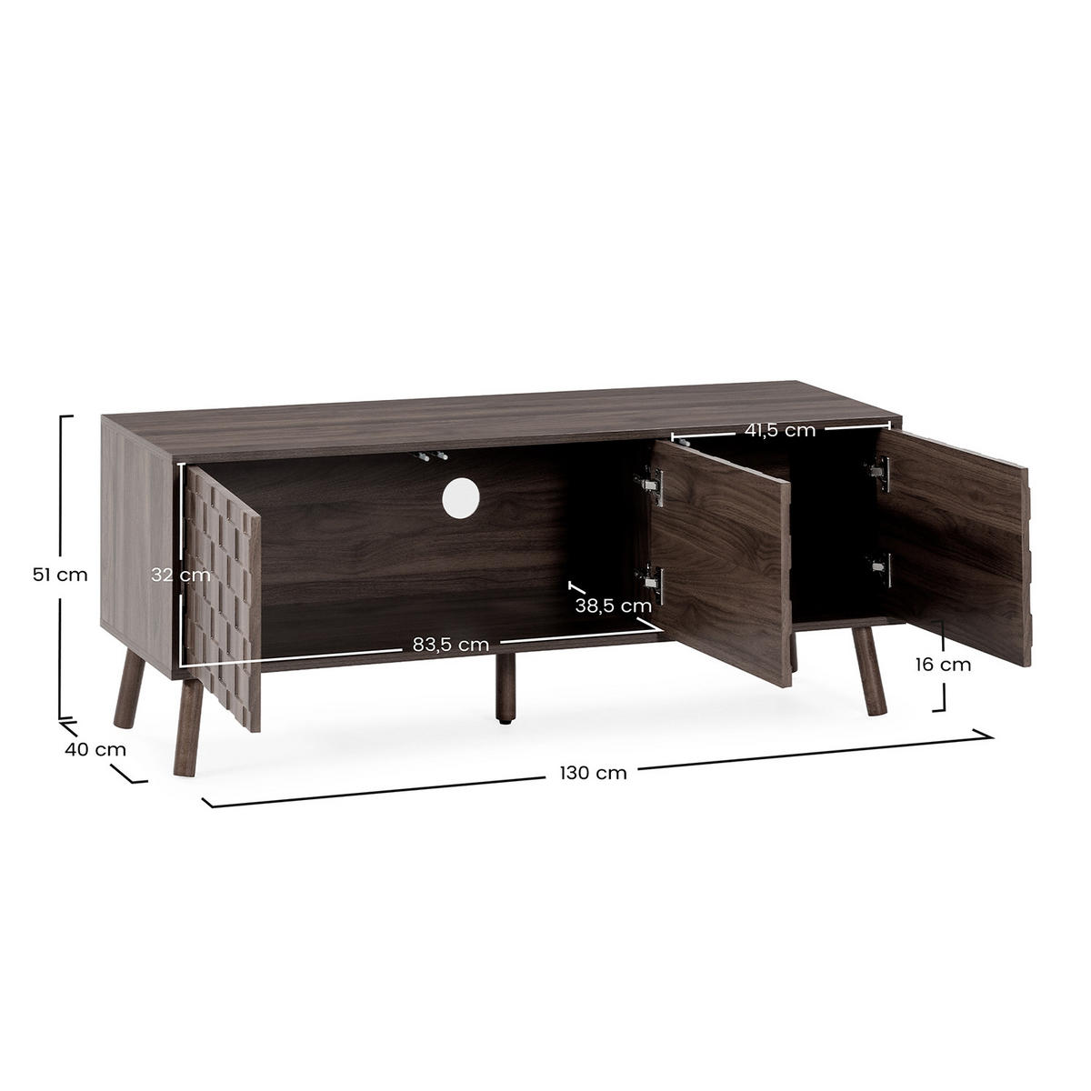 COMODĂ TV Canada cu 3 uși, aspect de nuc comun - culoare nucă, compozit lemnos (130/51/40cm) - VS Venta-stock