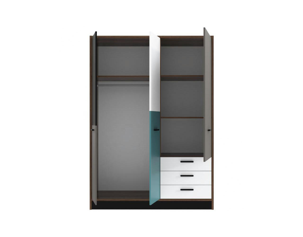 JUGENDZIMMER Raven in Schlammeiche, Grau kombiniert mit Weiß, Schwarz und Orientalisch Grün 7 teilig mit Drehtürenschrank - Grau, Holzwerkstoff (120/200/80cm)