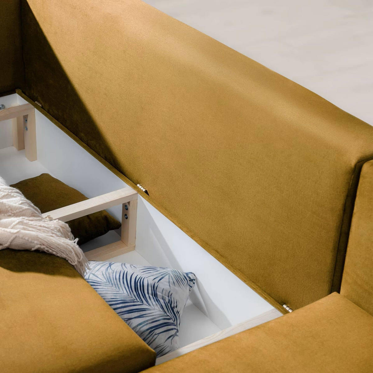 ECKSOFA mit Schlaffunktion und Bettkasten, Loco-Stoff - Gelb/Schwarz, Textil/Metall (190/289cm) - Eltap