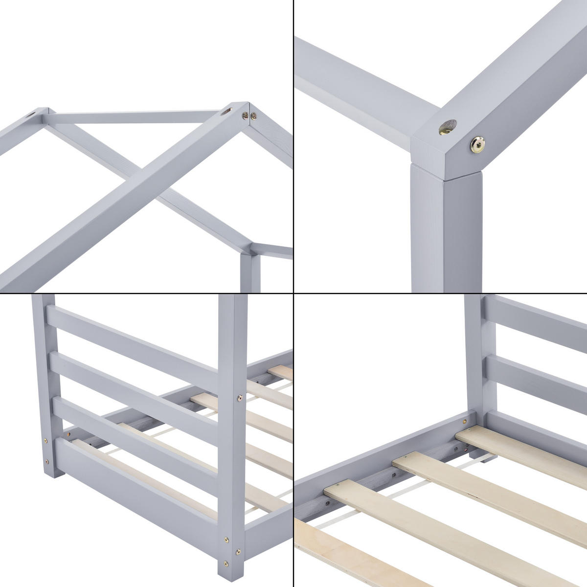 HAUSBETT Vardø - Grau, Holz (80/160cm) - [en.casa]