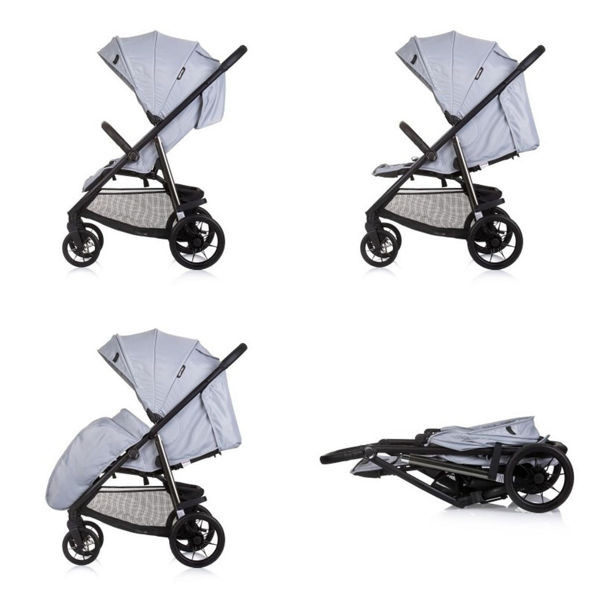 KINDERWAGEN Insta grau Fußabdeckung, Federung, Korb, Gurt, klappbar - Grau, Metall (87/53/105cm) - Chipolino