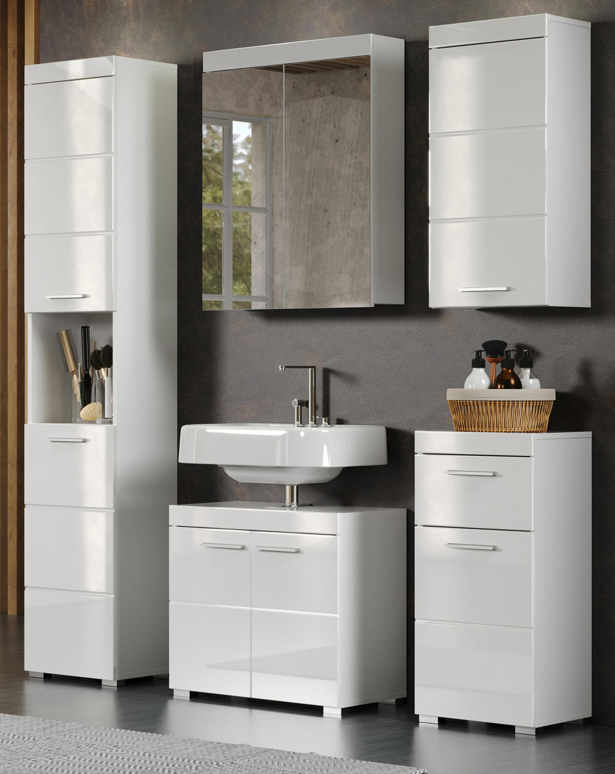 SPIEGELSCHRANK weiß Hochglanz 60 x 77 cm, Badschrank 2-türig - Weiß, Glas/Holzwerkstoff (60/77/17cm) - Top.Furn