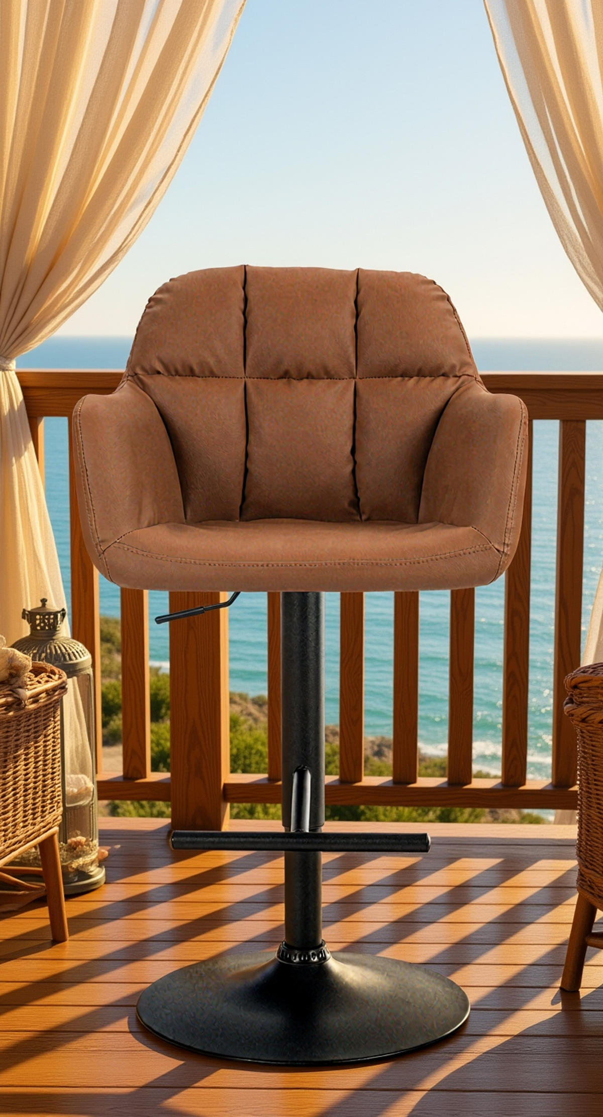 BARHOCKER Nardo Kunstleder schwarz hellbraun - Schwarz/Braun, Kunststoff/Metall (57/118/59cm) - TPFLiving