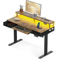SCHREIBTISCH Höhenverstellbar Elektrisch 120 cm Braun mit Schubladen und LED-Lichtleiste - Braun, Holzwerkstoff (54/120/78.5cm)