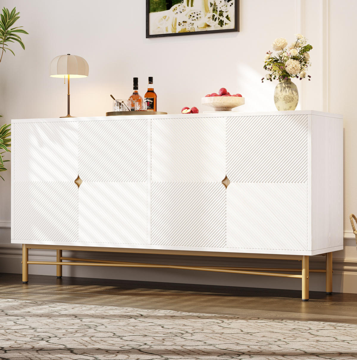 SIDEBOARD aus MDF und Spanplatte 160x40x82 cm Weiß mit 4 Türen und Soft-Close-Funktion - Weiß, Holzwerkstoff (160/82/40cm) - IVMEU