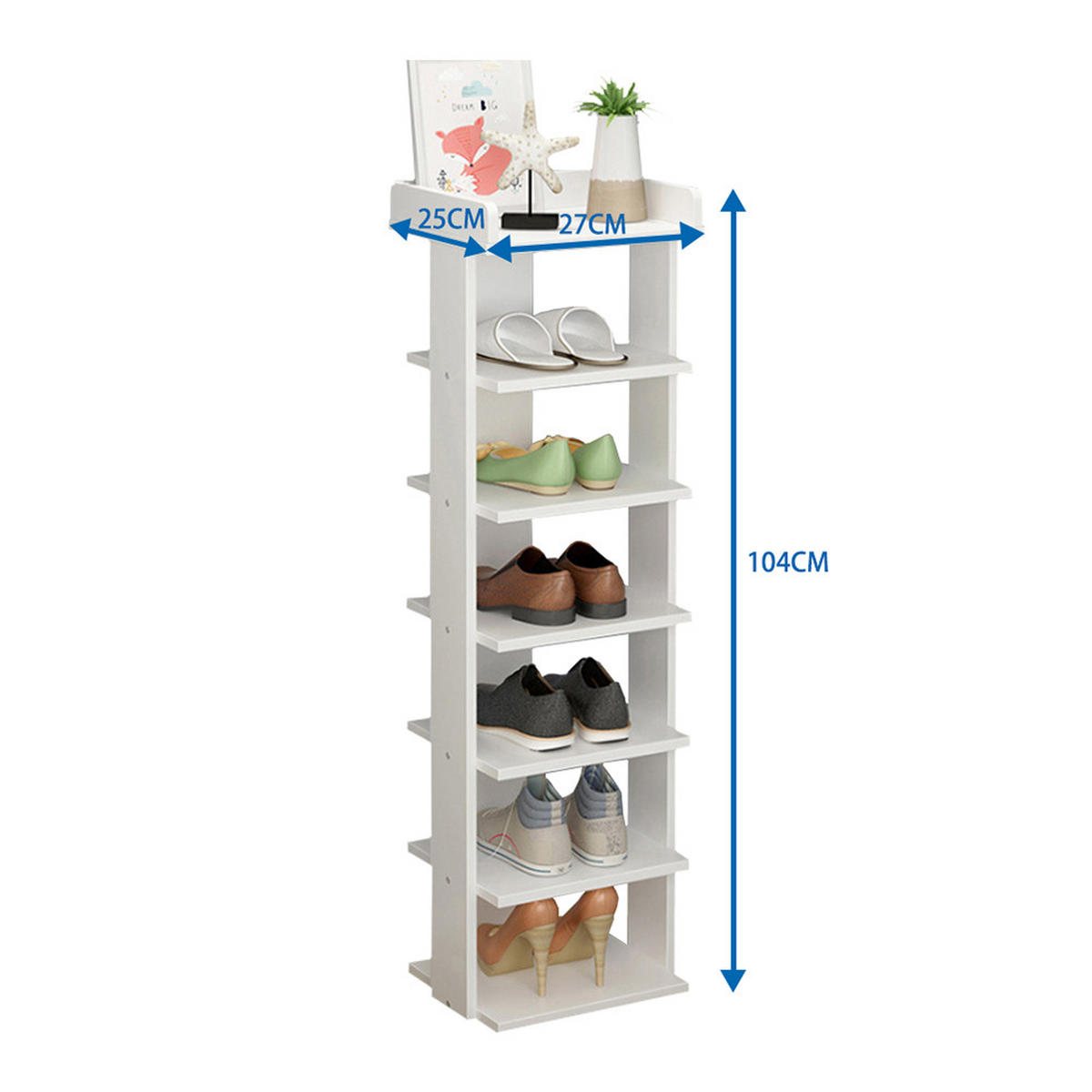 SCHUHREGAL 7-Stufige aus MDF in Weiß Stabile Konstruktion Offene Ablage Platzsparendes Design 25 x 27 x 104 cm - Weiß, Kunststoff (25/104/27cm) - Livingandhome