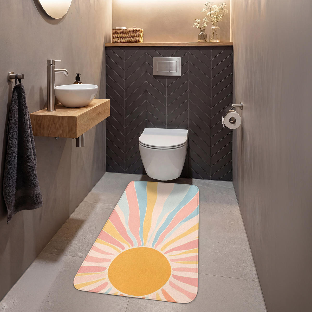 WC PŘEDLOŽKA Ilustrace - Slunce - Pastelové barvy 60x120 cm - pastelově modrá, textil/plast (60/1cm) - OnlyWow