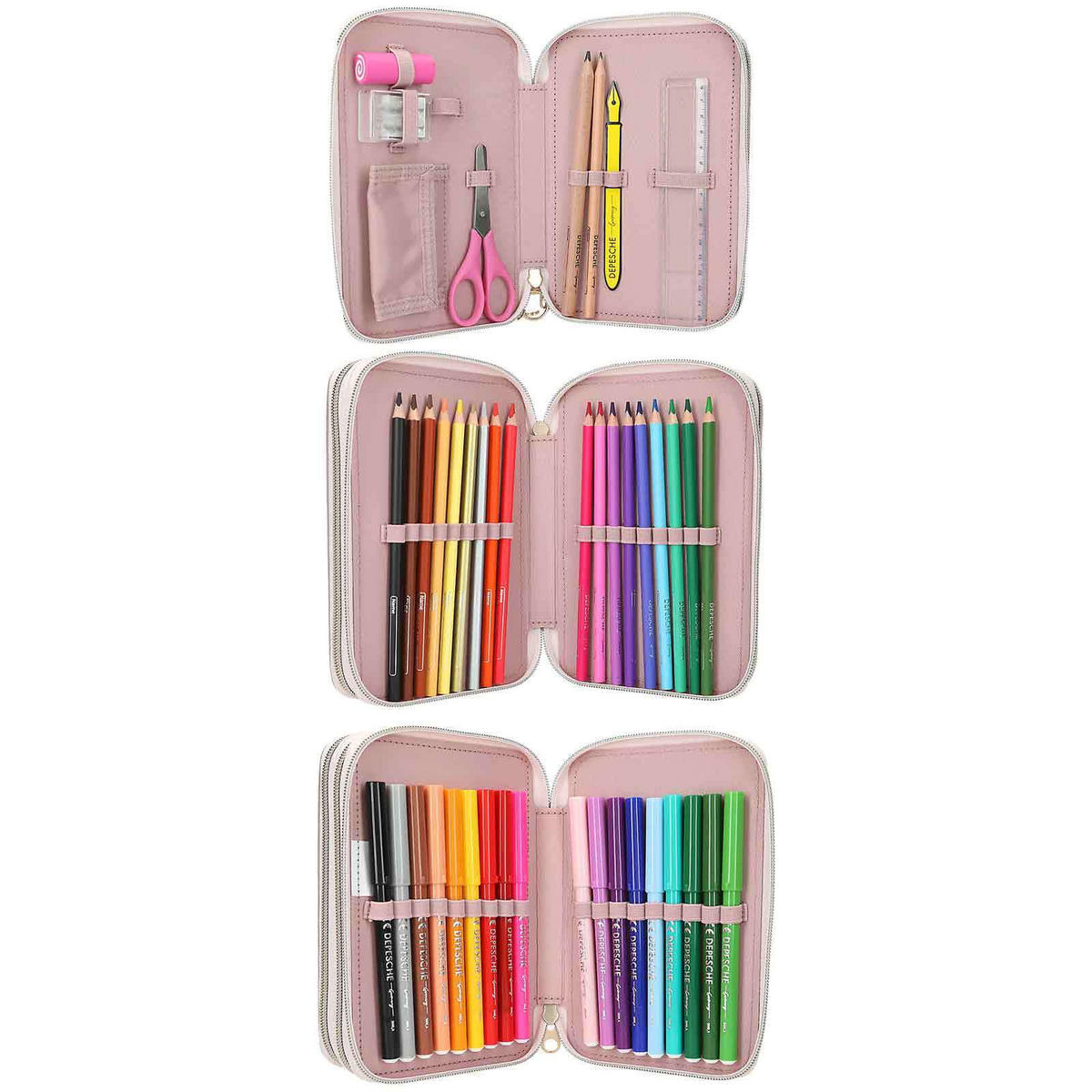 3-FACH FEDERTASCHE SUMMER FEELING INKL. STIFTE TOPModel violett 7,5 x 13 x 20 cm - Violett, Kunststoff (13/20/7.5cm) - Depesche Germany