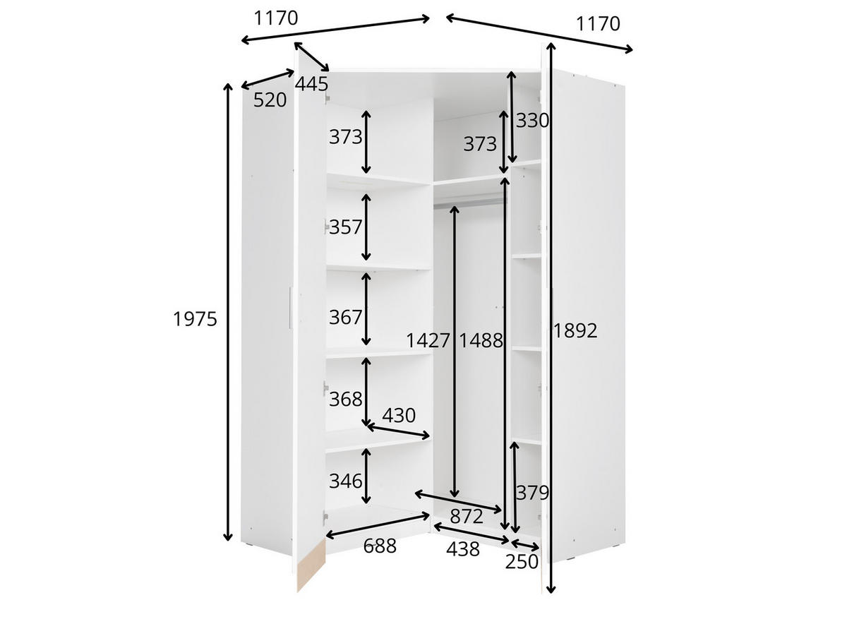 KLEIDERSCHRANK SOLENA 06 - 117×197×117 cm 2 Türen mit Kleiderstange Wellington Eiche - Eichefarben, Holz/Holzwerkstoff (117/197/117cm) - Milaros Markt