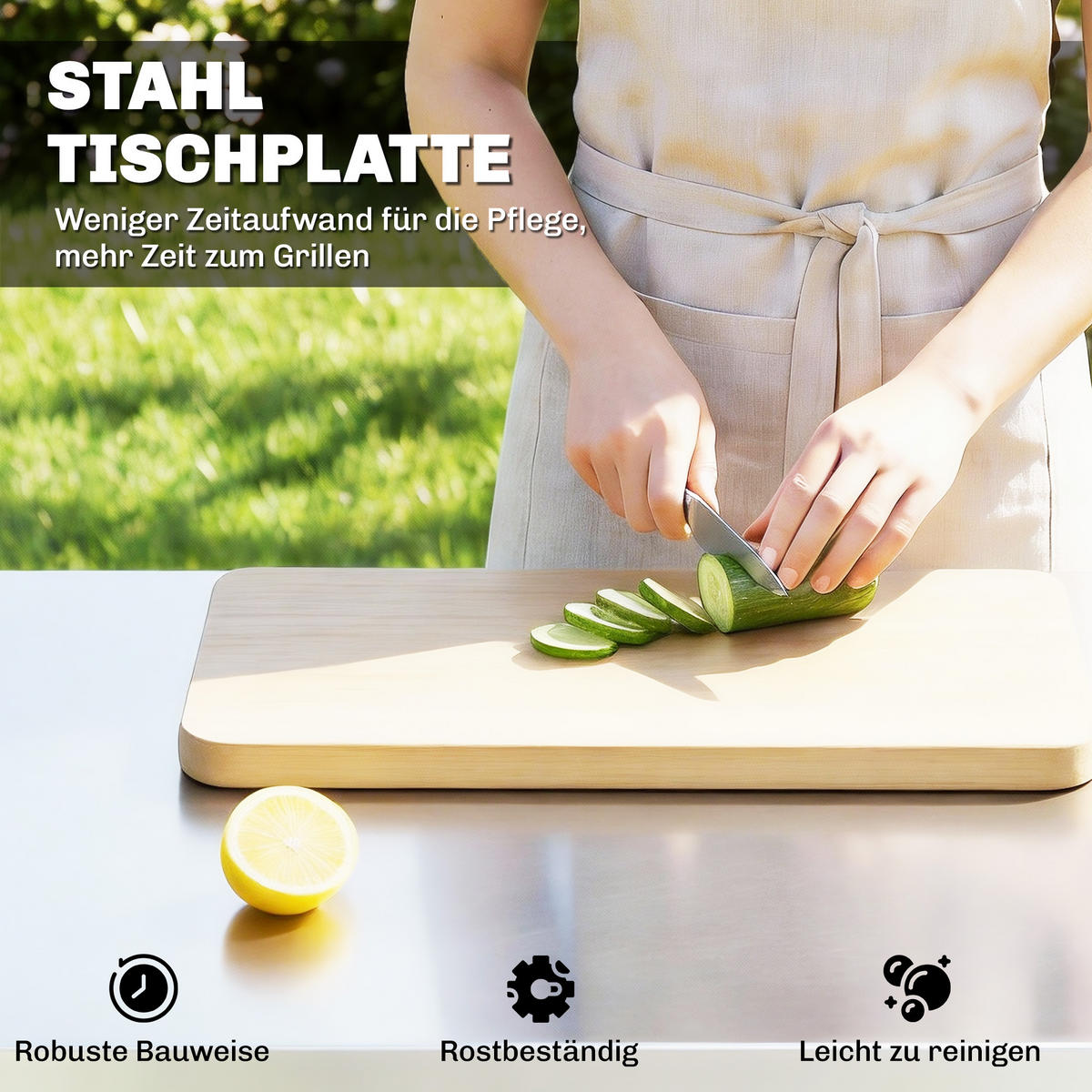 GRILLWAGEN Metall Edelstahl Schwarz - Schwarz, Metall (55/78/117cm) - Outsunny