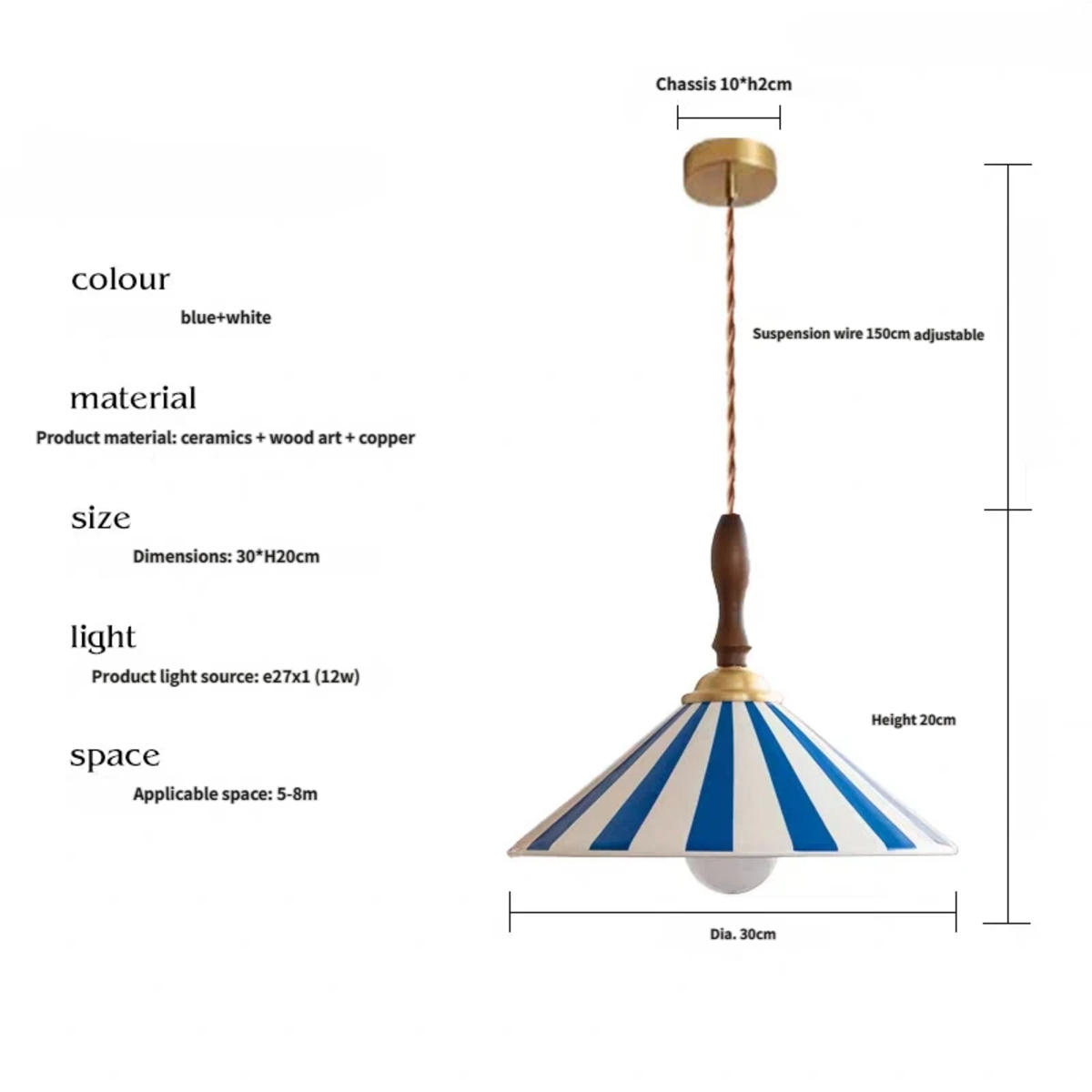 LED-HÄNGELEUCHTE 12W Blau 30/30/20-150 cm - Blau, Metall (30/30/20cm) - Authentics