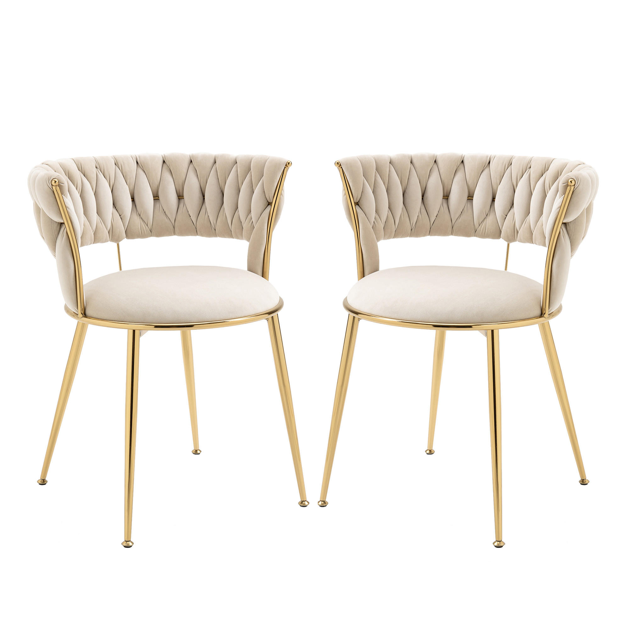 JÍDELNÍ ŽIDLE sada 2 ks samet slonová kost a zlato s pleteným opěradlem - magnolie, textil (57/70/43cm) - Urban Meuble