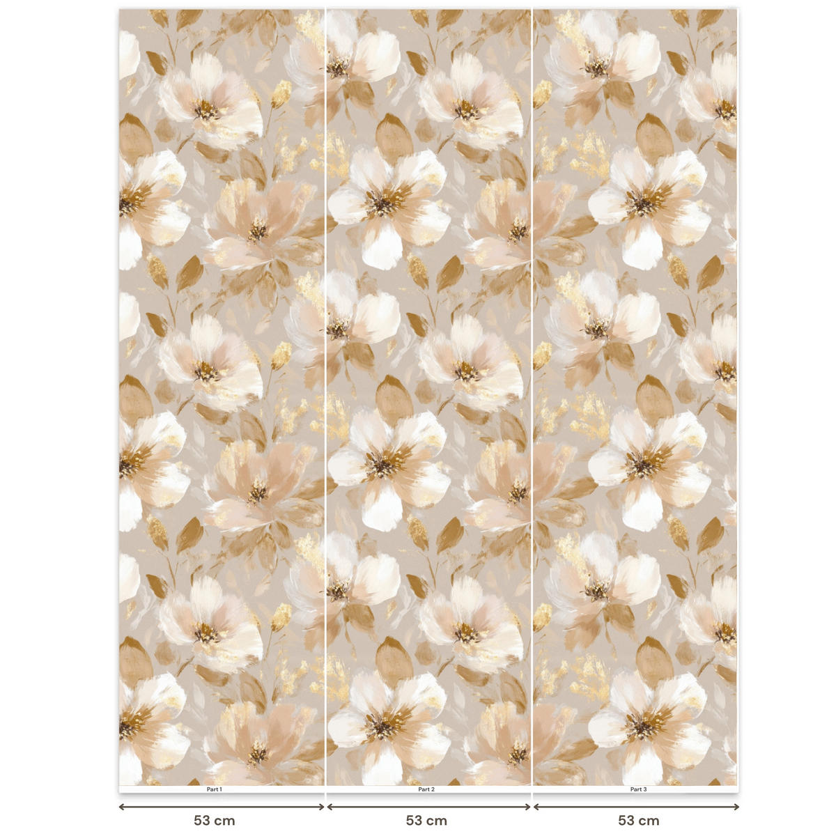 TAPETE - Blumen - künstlerisch - Gold - 160x200 cm - Beige, Papier (160/200cm) - OnlyWow