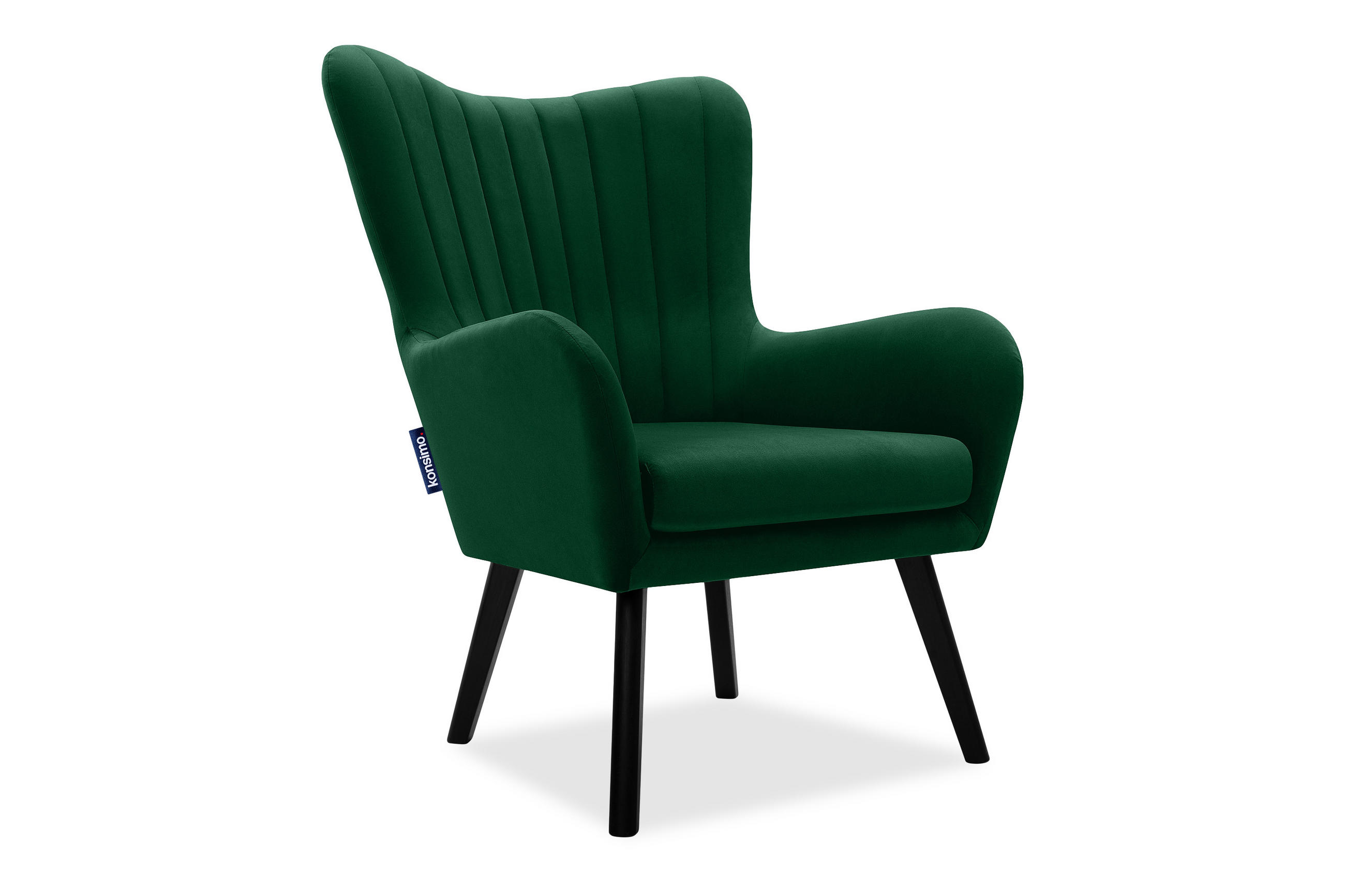 OHRENSESSEL GADI Velourstoff, Dunkelgrün - Dunkelgrün/Schwarz, Holz/Textil (76/100/78cm) - KONSIMO®