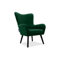 OHRENSESSEL GADI Velourstoff, Dunkelgrün - Dunkelgrün/Schwarz, Holz/Textil (76/100/78cm) - KONSIMO®