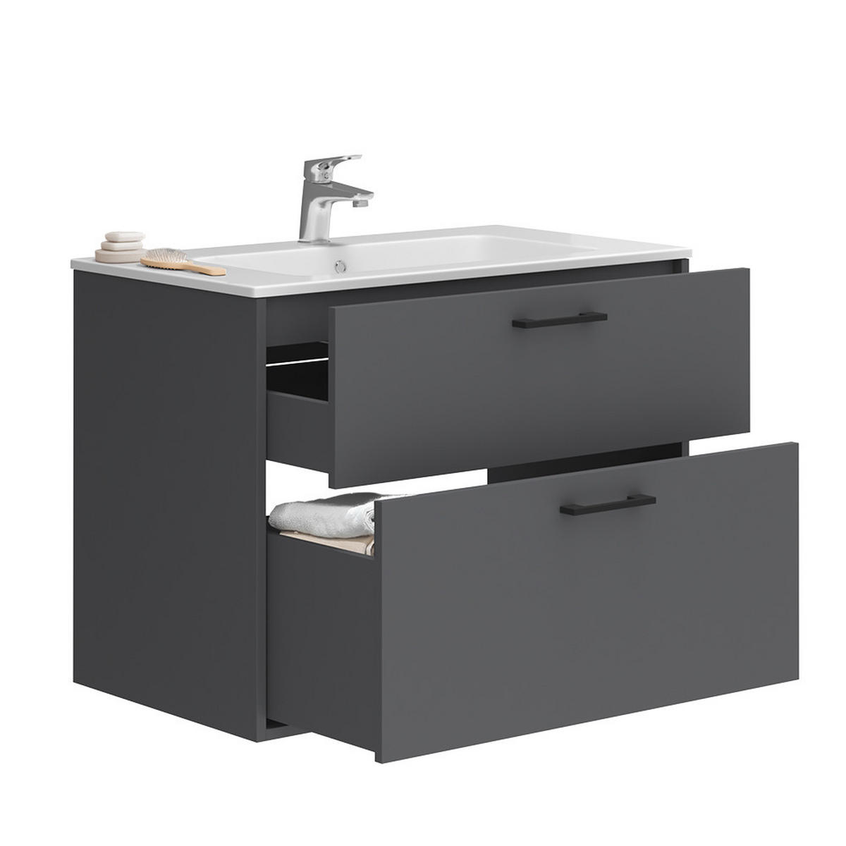 WASCHBECKENUNTERSCHRANK Lanco Anthrazit 80 x 61.5 cm mit Waschbecken - Anthrazit, Holzwerkstoff (80/61.5/45.5cm) - Vicco