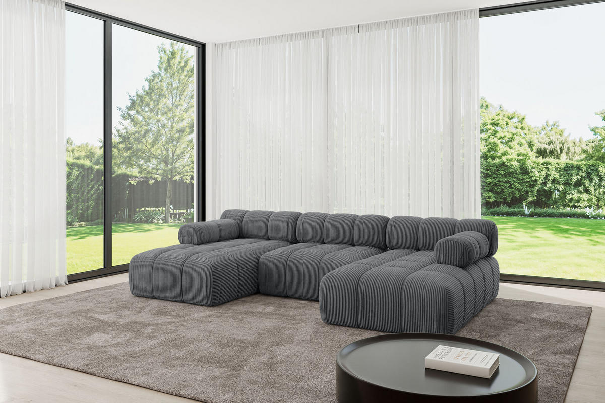 WOHNLANDSCHAFT modulares Sofa Tesso-U1 - 285x160x70 cm Dunkelgrau Cord - Dunkelgrau, Holzwerkstoff/Textil (285/70/160cm) - ALTDECOR