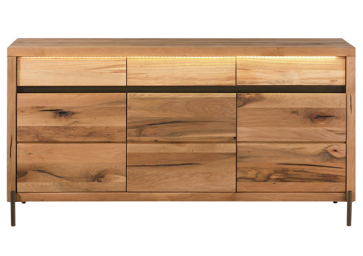 SIDEBOARD Wild-/Zerreiche 155x47x80 natur geölt MONTREUX LUX #100 - Braun, Holz (155/80/47cm) - Massivmoebel24