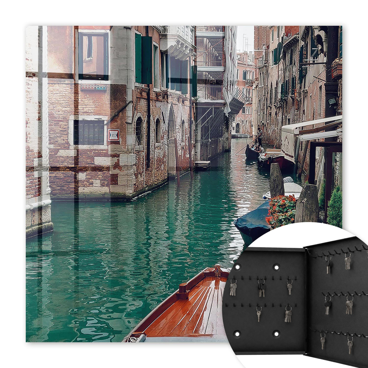 SCHLÜSSELBOX Schwarz 30x30 cm- Türöffnung nach rechts - Romantisches Venedig - Braun, Metall (30/30/5cm) - TULUP