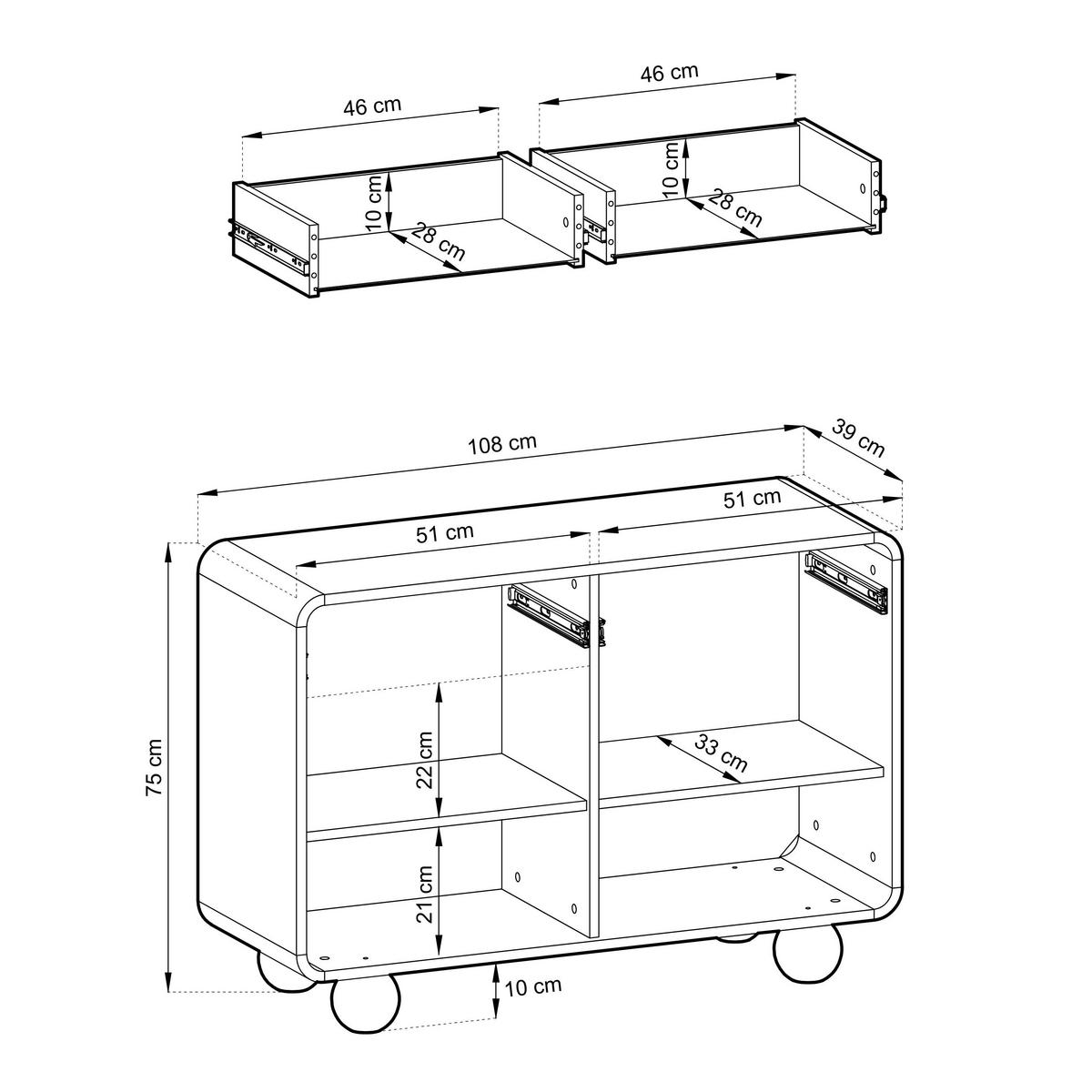 SIDEBOARD aus Kaschmir mit zwei Schränken und zwei Schubladen – Modernes Design, kugelförmige Beine, 108 x 75 x 39 cm - Beige, Holzwerkstoff (108/75/39cm) - 3XE LIVING