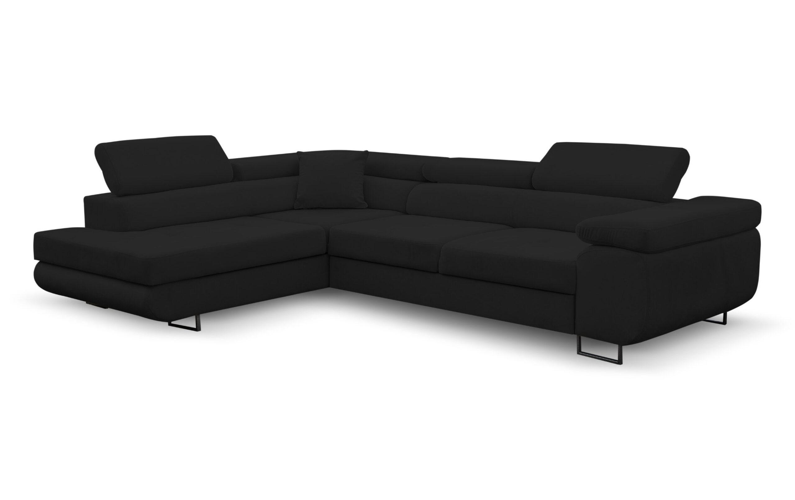 ECKSOFA Jerry in L-Form mit Schlaffunktion und Bettkasten, Farbe: Schwarz, Veloursstoff, Ottomane Links - Schwarz, Textil (202/275cm) - VENASI MÖBEL