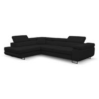 ECKSOFA Jerry in L-Form mit Schlaffunktion und Bettkasten, Farbe: Schwarz, Veloursstoff, Ottomane Links - Schwarz, Textil (202/275cm) - VENASI MÖBEL