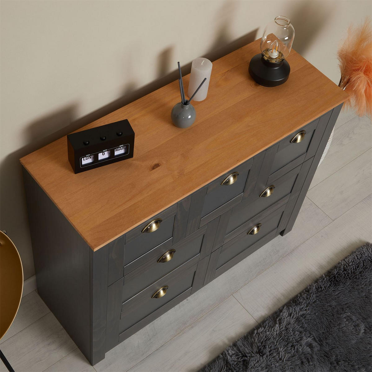 SIDEBOARD BOLTON - Anthrazit/Braun, Holz (110/87/40cm) - IDIMEX