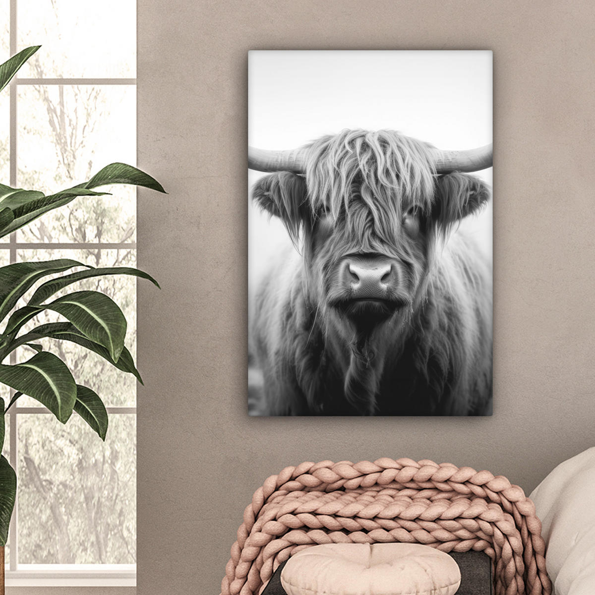 OBRAZ NA PLÁTNE Škótsky horal - hmla - čierna - biela 60x90 cm - sivá, textil (60/90cm) - MuchoWow
