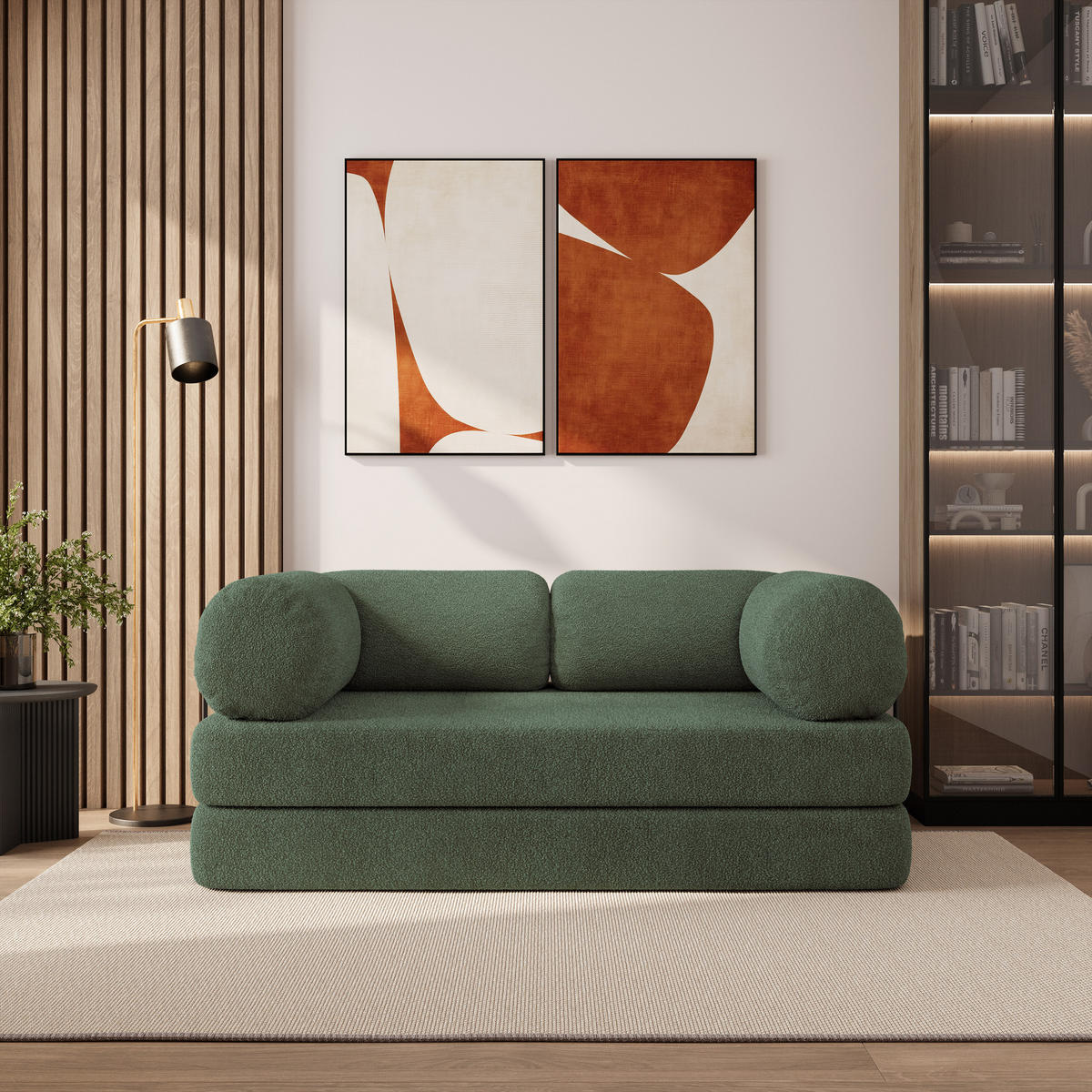 BETTSOFA EIREN aus Schaumstoff Bucle-Stoff Grün Schlaffunktion - Grün, Textil (170/68/80cm) - MASSENO
