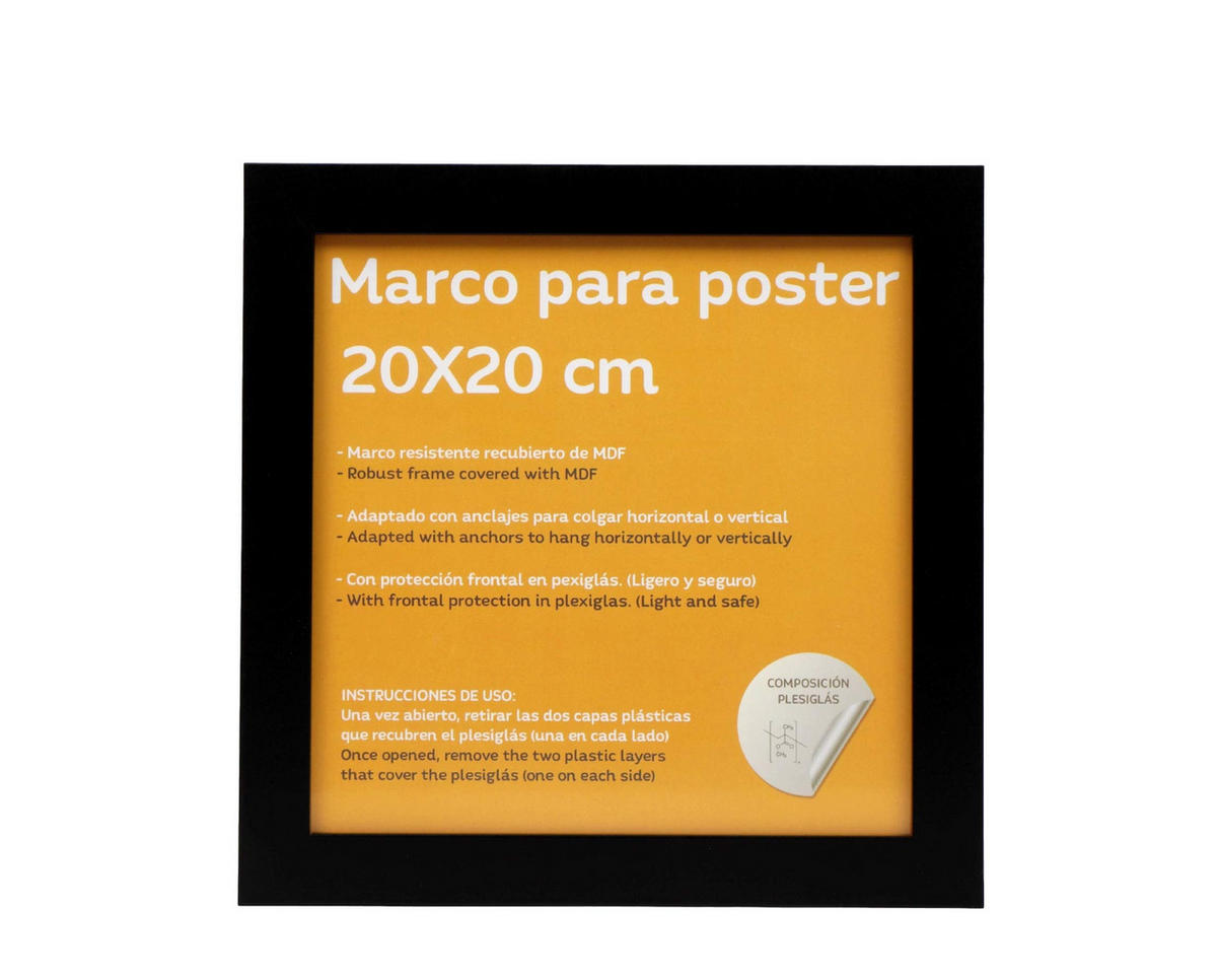 RAHMEN Set mit 4 aus MDF und Acrylglas Schutz und Aussteller für Fotografien, Bilder, Poster, Gemälde, Dekoration für Haus Farbe Schwarz 20X20 cm - Schwarz, Holz (20/3/20cm) - Nacnic