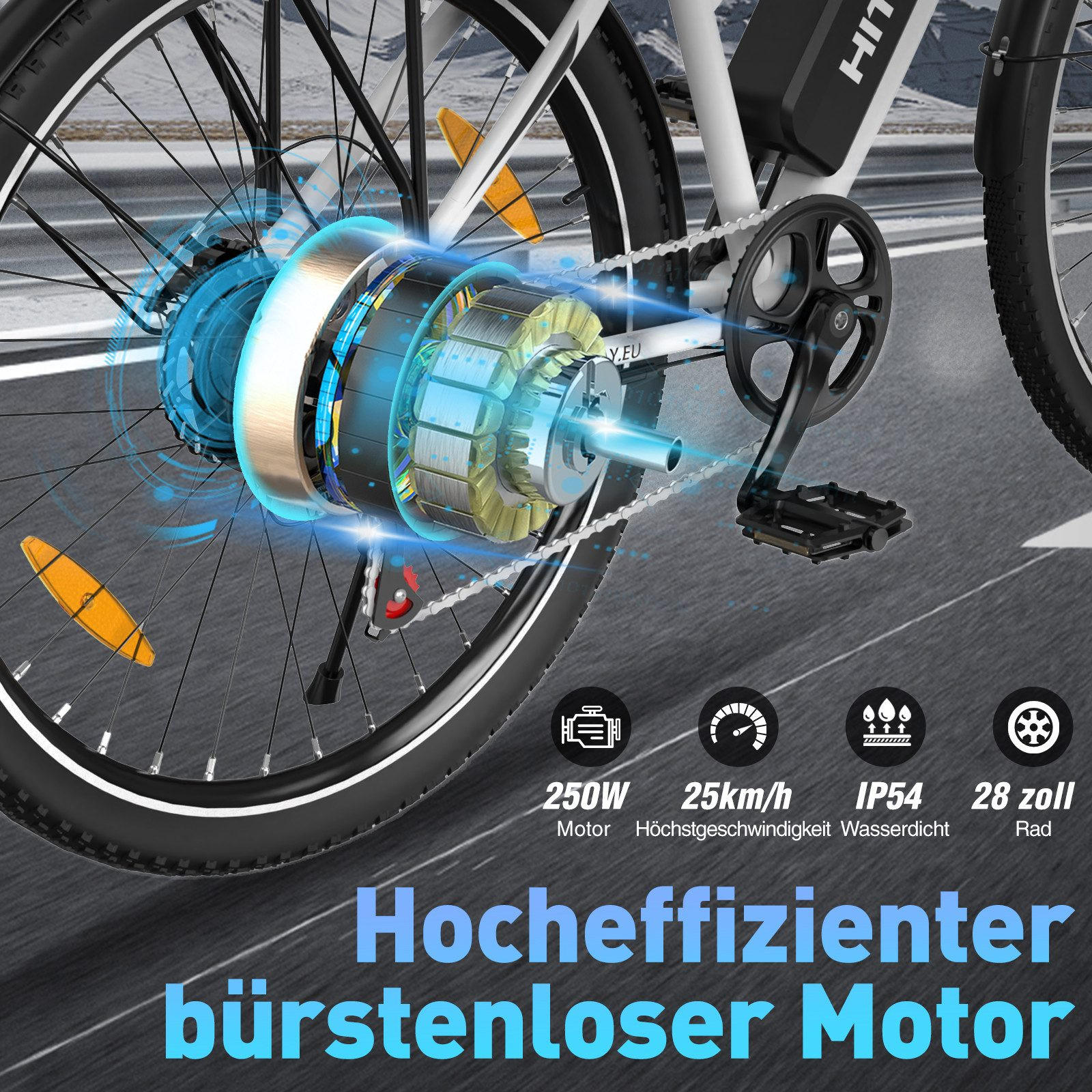 E-BIKE BK27 250W-Motor 36V 12Ah Akku - Weiß, Metall (87cm) - HITWAY