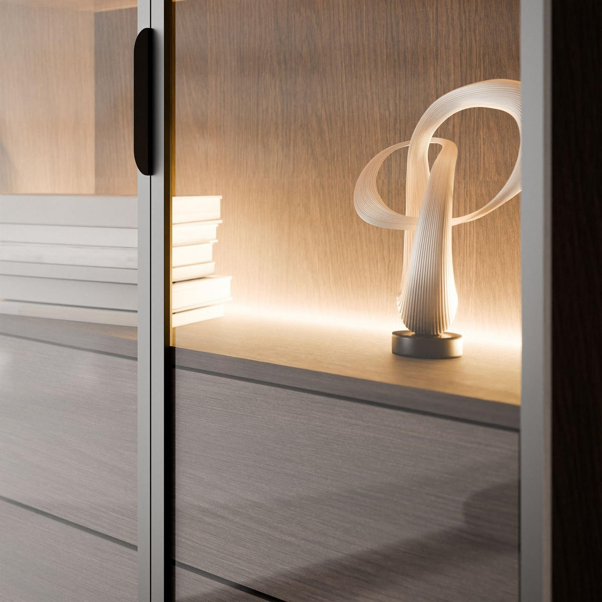 VITRINE LINEA LOFT mit LED-Beleuchtung Eiche + Schwarz - Eichefarben/Schwarz, Holzwerkstoff (82/195/39cm) - Lookway