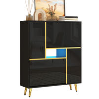 SCHUHSCHRANK 80/25/96 cm in Schwarz mit 2 Türen, Hochglanzfront und LED-Licht - Schwarz, Holzwerkstoff (80/96/25cm) - BEAOK