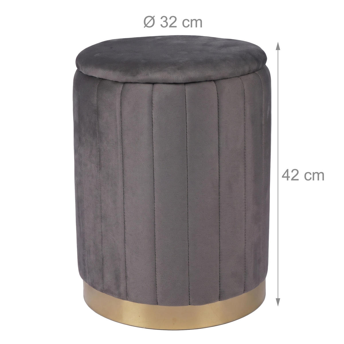 HOCKER Dunkelgrau Samt mit Stauraum 42x32 cm - Anthrazit, Holzwerkstoff/Textil (32/42/32cm) - Relaxdays