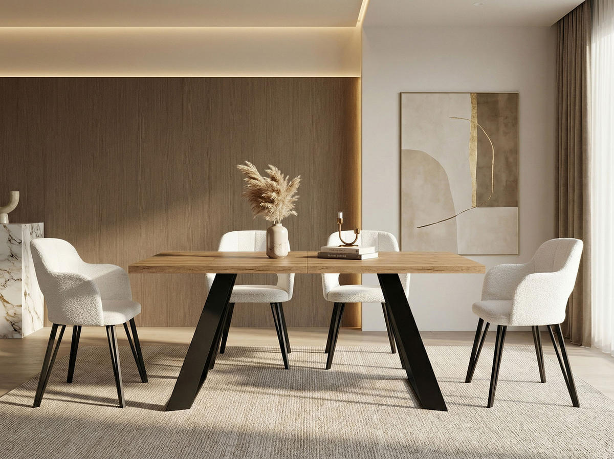 ESSTISCH Colter rechteckig ausziehbar, Craft Eiche 160-260/80/76 cm - Eiche Wotan/Schwarz, Holzwerkstoff/Metall (160/90/76cm) - WFL GROUP