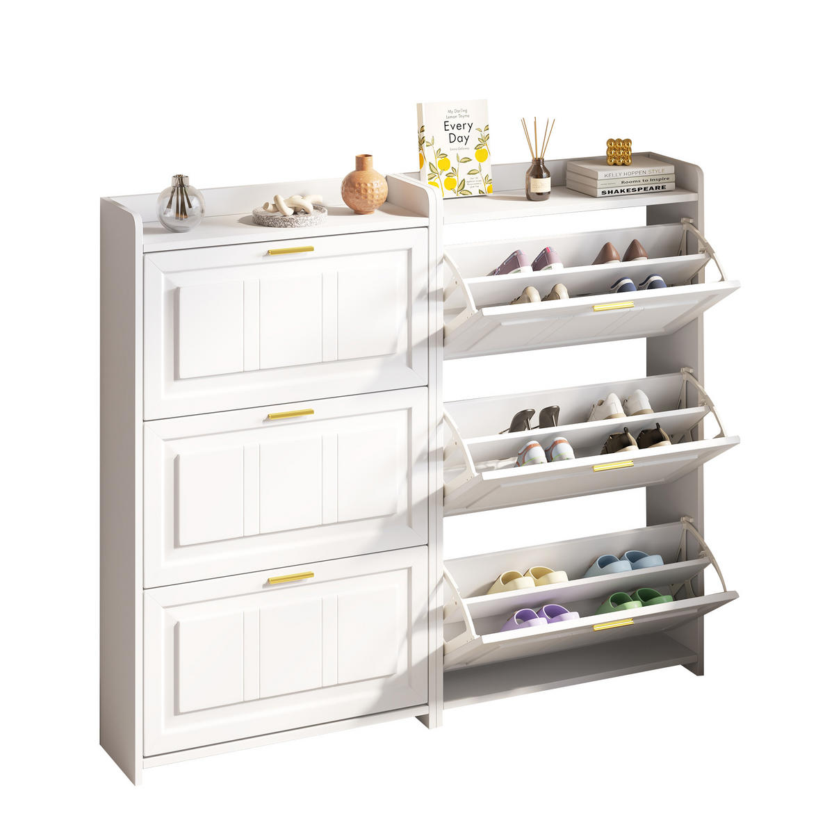 SCHUHSCHRANK aus MDF & Spanplatte 140x24x120cm in Weiß mit Klapptüren - Weiß, Holzwerkstoff (140/120/24cm) - Modfu