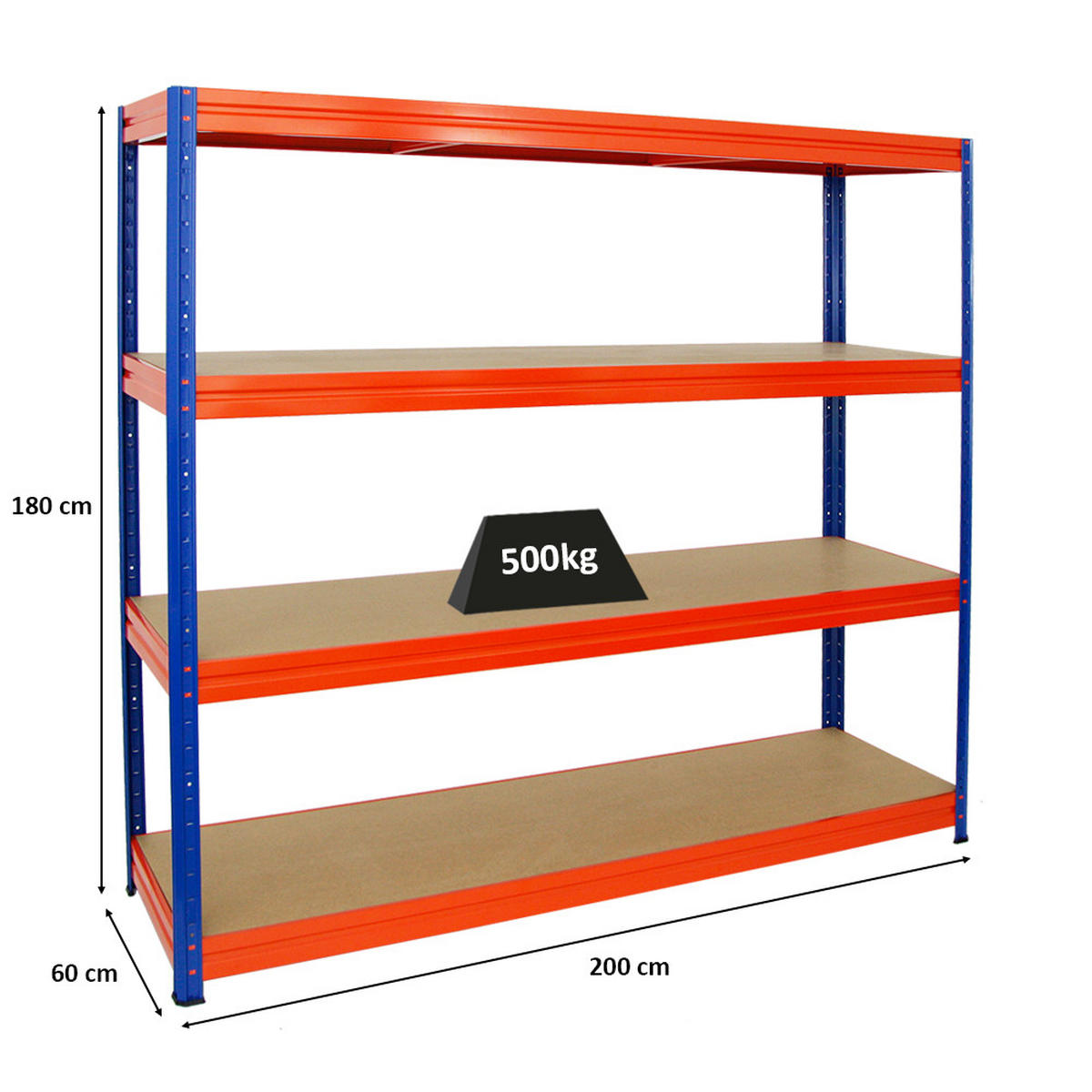 SCHWERLASTREGAL Dino 180x200x60 cm Fachlast 500 kg Blau/Orange - Orange, Metall (200/180/60cm) - PROREGAL