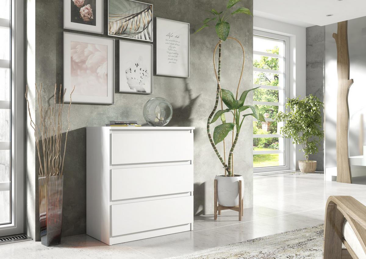 KOMMODE NUDO 70/78,5/39cm mit 3 Schubladen Türen Weiß - Weiß, Holzwerkstoff (70/78.5/39cm) - MASSENO